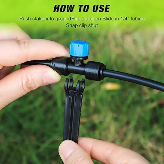 Bonviee 1/4” Drip Irrigation Stakes – 30 Pack, Tubing Holder with Adjustable Height, Prevents Clogging, Easy Install, for Raised Beds, Gardens & Hydroponics