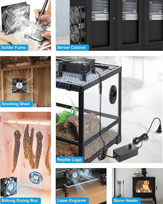 G‌DSTIME 120mm x 38mm Computer Fan with Variable Speed Controller, Powerful Airflow High Static Pressure 110V 220V AC Powered for Biltong Box, Server Rack, Solder Fume Extractor Cooling Ventilation