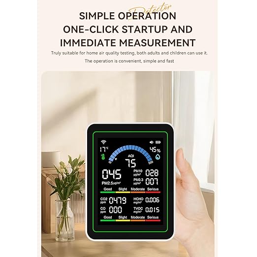 Luocute Air Quality Meter, 10 in 1 WiFi Smart Air Quality Monitor for CO2 CO TVOC HCHO PM2.5 PM10 Detection with App Control, Portable Tester for Home Car Plant Indoor