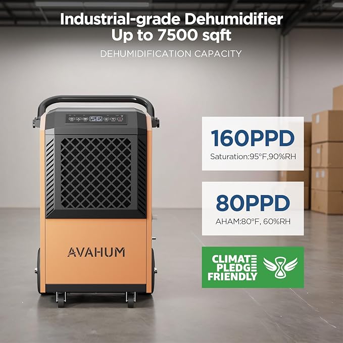 160 Pint Commercial Dehumidifier with Built-in Pump, Industrial Dehumidifier for Basement & Warehouse, 7500 Sq.Ft Large Dehumidifier with Drain Hose, Auto Defrost, 24H Timer, Auto Restart
