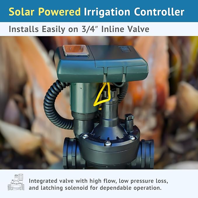 DIG ECO1ILV.075 Single Station Solar Powered Irrigation Controller W/Rain Sensor Connections Mounted on a 3/4" FNPT Inline Valve