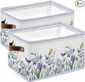 Spring Flowers Storage Bins Cubes Waterproof Cloth Storage Basket,Vintage Blue Floral Leaves Birds Rustic Plants Foldable Storage Bags for Shelf Storages Organizers with Handles 15x11x9.5 in 2PCS