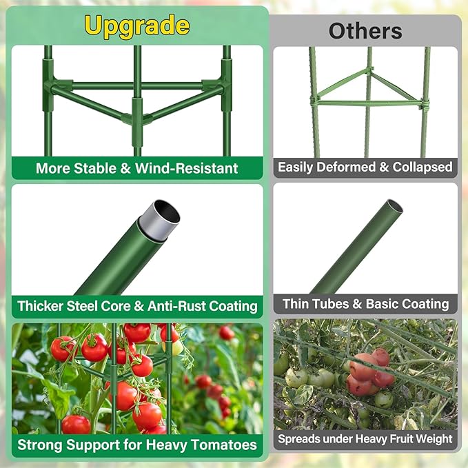 Legigo 2 Pack 65 Inch Tomato Cage for Garden, Heavy-Duty Tomato Trellis Plant Support Stakes, Adjustable Garden Trellis Plant Cage for Climbing Plants Peppers Outdoor Raised Garden Bed and Vegetables