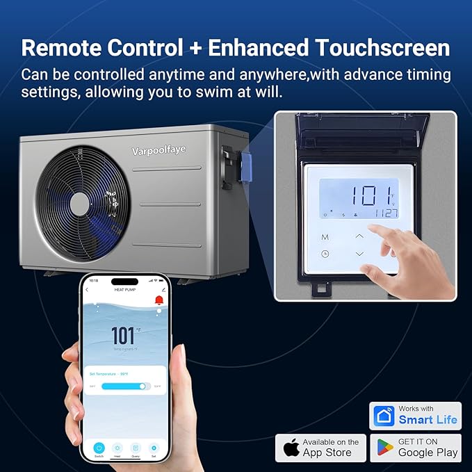 40000 BTU Swimming Pool Heat Pump, 12,000 Gallon Electric Pool Heater Above and Inground Pool,WiFi App Control, Heating or Cooling Pool Heater 220V/60Hz