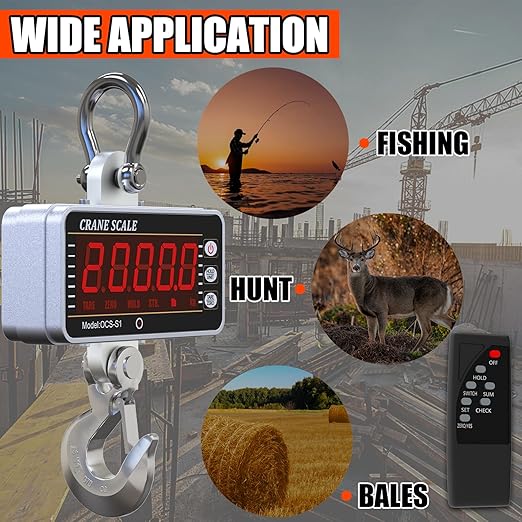YATOINTO 1000kg/2000lb Digital Crane Scale - Heavy-Duty Industrial Hanging Scale With Remote Control, Smart Type LED Display, CE Certified Electronic Weighing (Silver)