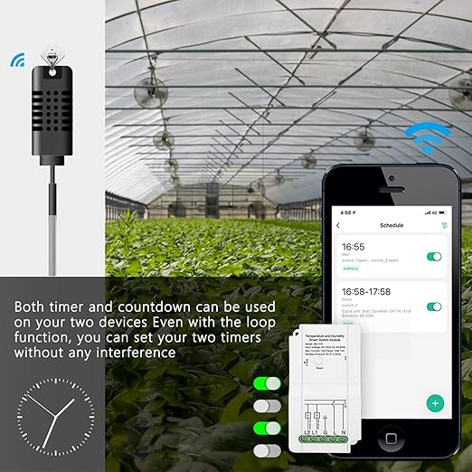 Smart WiFi Temperature Humidity Switch Module Timing APP Remote Control with Probe for Greenhouse for TUYA 90‑250V