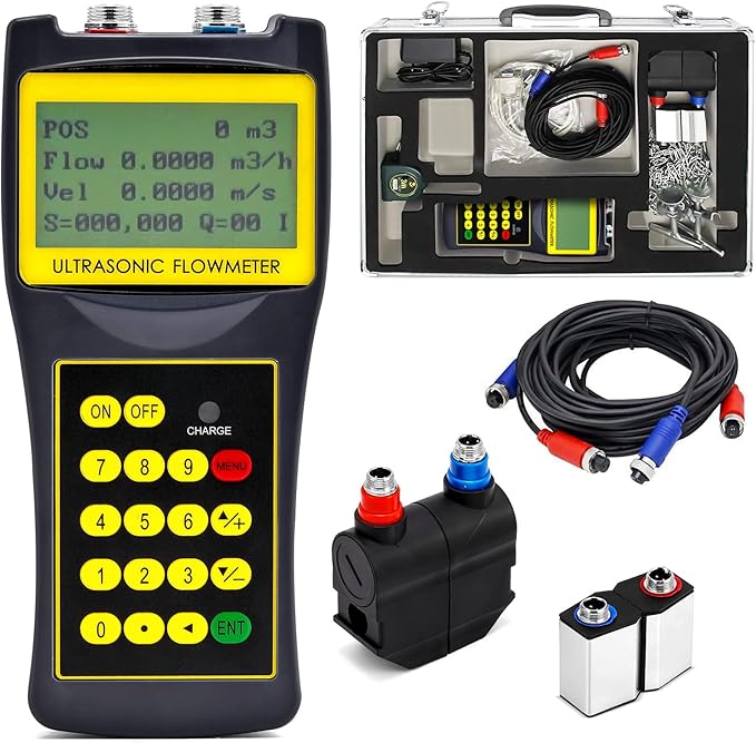 CGOLDENWALL Handheld Ultrasonic Flowmeter Clamp on Flow Meter Portable Liquid Flow Meter with S1+M2 Transducers for Copper/PVC Pipe DN15-700mm 1/2-28" ((Old or New Panel))