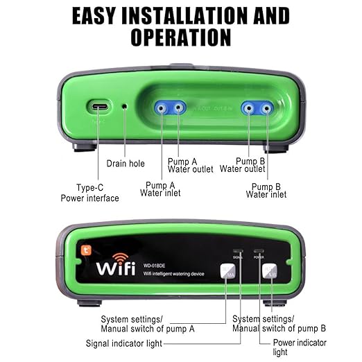 Focket Drip Irrigation System, WiFi App Remote Control Customizable Schedules Dual Pump Drive for 20 Pots Automatic Plant Waterer, Indoor Watering System with Timer 15M Tubing for
