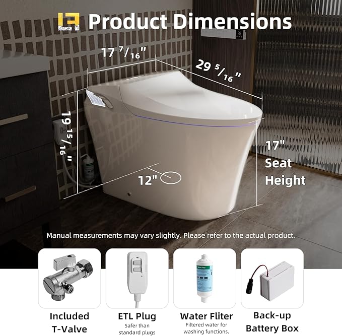 Y1 Smart Toilet, 1000g MaP Quiet Large-Pump Tech Flush, Foam Shield, ADA Comfort Elongated Bidet Toilet, Built in Tank, Dual Remotes, Auto Lid, Instant Warm Water & Air Dryer, Heated Seat