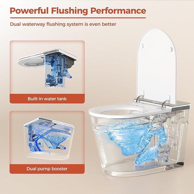 Smart Toilet with Bidet Built in,One Piece Bidet Toilet,Japanese Toilet for Bathroom with Remote Control,Modern Elongated Toilet with heated toilet seat,bidet warm water,Foot Sensor Operation
