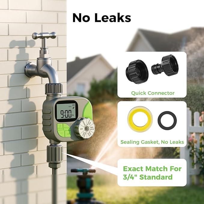Sprinkler Timer, Watering Timer for Garden Hose, Programmable Hose Faucet Timers with Rain Delay, Outdoor Soaker Automatic & Manual Drip Irrigation Controller System for Lawn Yard Greenhouse