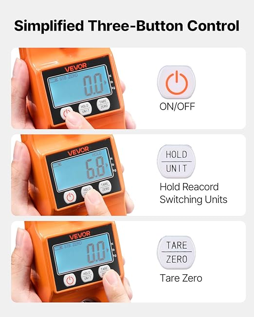 VEVOR Digital Crane Scale, 880 lbs/400 kg, Industrial Heavy Duty Hanging Scale with Cast Aluminum Case & LCD Screen, Handheld Mini Crane with Hooks for Farm, Hunting, Fishing, Outdoor, Garage (Orange)