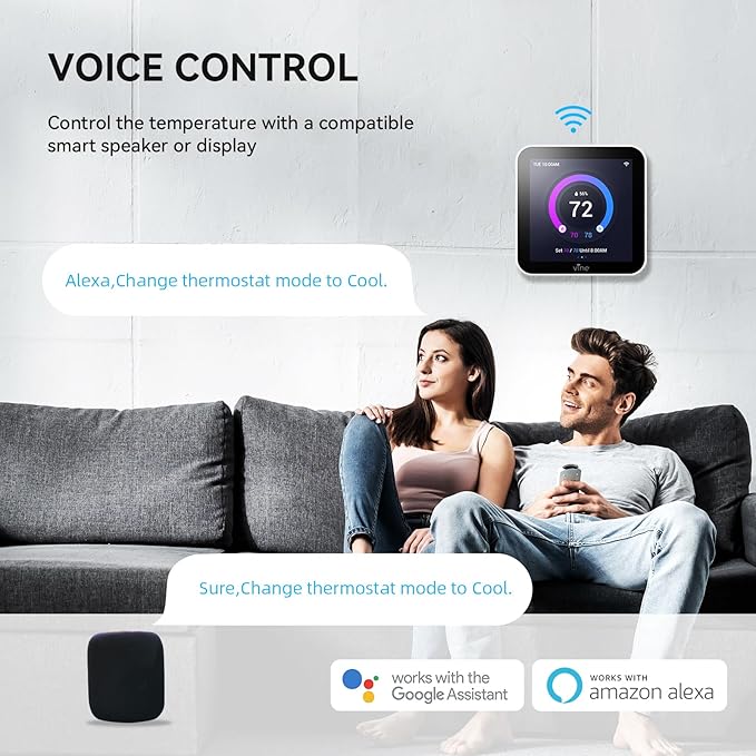 Vine 4 Inches Full Touch Screen TJ-560 Programmable Smart Wi-Fi Thermostat for Home with App Control, Energy Saving, Easy Installation, Compatible with Alexa and Google Assistant, White
