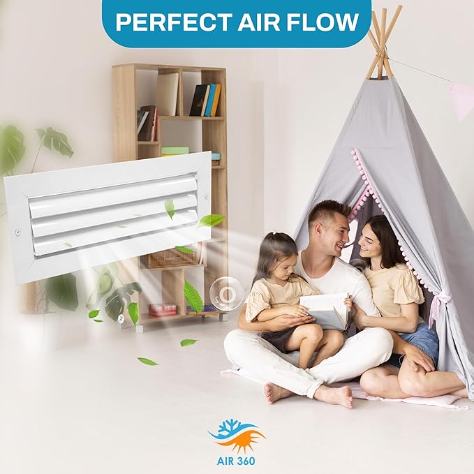 Aluminum 12 x 4 in (Duct Opening) 1-Way Air Duct Register Vent Cover for Ceiling and Wall - Modern HVAC Louver Vent Cover Adjustable – Durable Rustproof Wall Grille – Overall Size 13-5/8 x 5-5/8 Inch