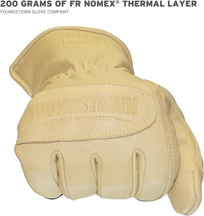 Youngstown Glove FR Ultimate Leather Utility Winter Work Gloves - Kevlar Lined - Cut, Puncture, Flame Resistant, Arc Rated - Tan, Small