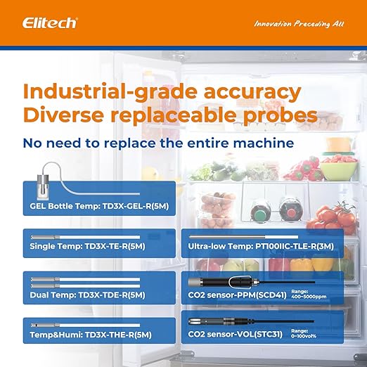 Elitech Cellular + Wi-Fi Remote Temperature Humidity Monitor Data Logger 100000 Points, Power Outage Alarm, App/Email/Text Alerts, Pharmacy DDL, Cold Chain, PDF/CSV Report,2-Year Subscription Included