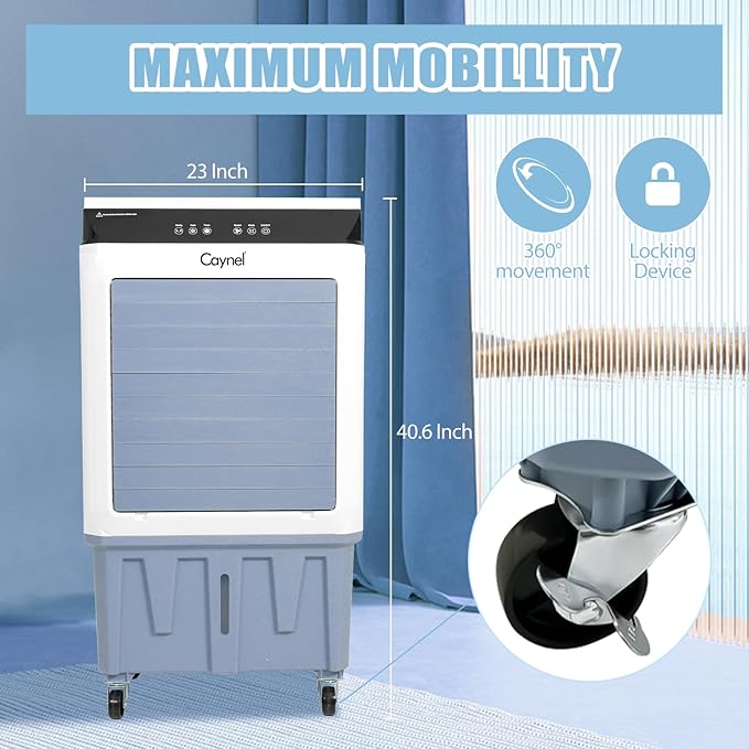 CAYNEL Evaporative Air Cooler, 120W Cooler with 8 Gallon Water Tank, Touch Screen and Remote Control, 12 Hour Timer, 3 Fan Speeds, Outdoor Air Cooler for Yard, Patio, Porch, Factory