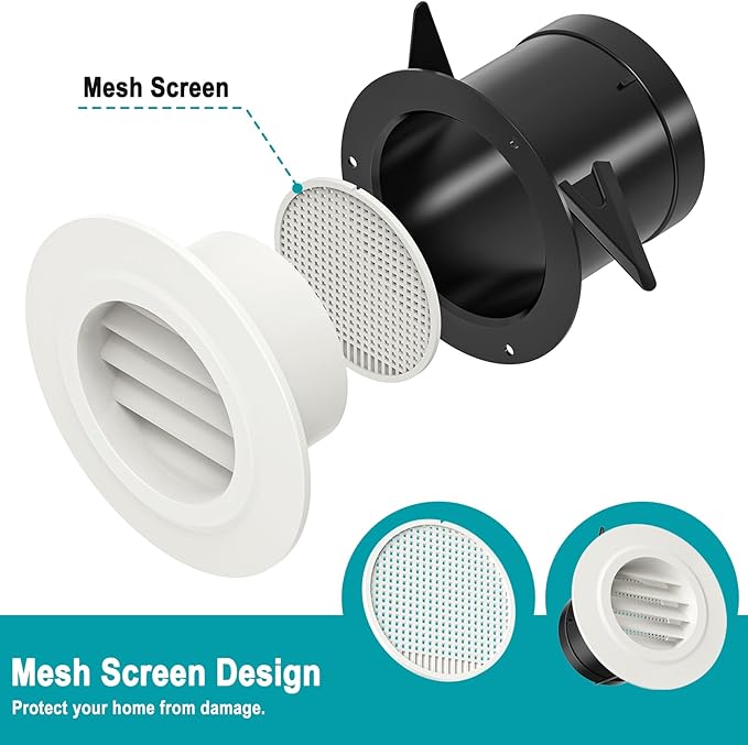 HG Power 3 Inch Soffit Vents with Built-in Screen Mesh, ABS Fixed Louvered Round Vent Cover for Under Eave, Inline Duct, Dryer Vent, HVAC Ventilation, Attic & Home Venting，8 Pack White，75mm