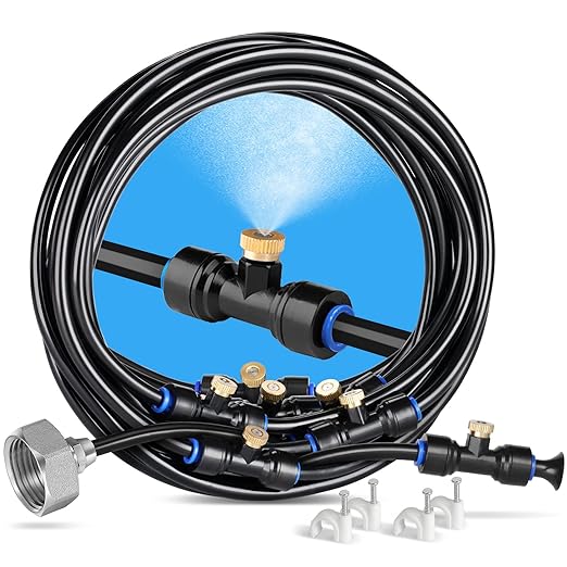 HOMENOTE Misting Cooling System, 26FT (8M) Misting Line + 7 Brass Mist Nozzles + Brass Adapter(3/4") Outdoor Mister for Patio Backyard Garden Greenhouse