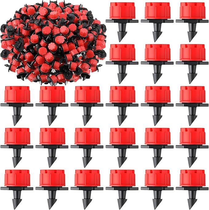 Yaocom 400 Pcs Sprinkler Irrigation Drippers, 1/4 Inch Barbed Drip Emitter, 360 Degree Watering Adjustable Suitable Anti-Clogging Drippers for 4mm/7mm Garden Watering Tubing System (Red)