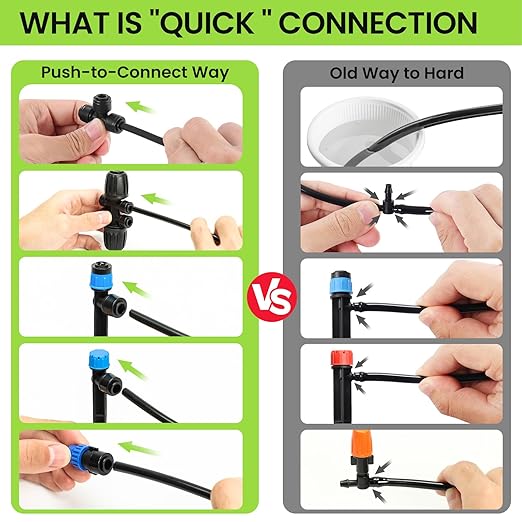Bonviee Drip Irrigation System 230FT – Quick Connect Garden Watering Kit with Adjustable Drip Emitters, 1/4” & 5/16” Tubing for Raised Beds, Greenhouse, Lawn, Automatic Timer Compatible