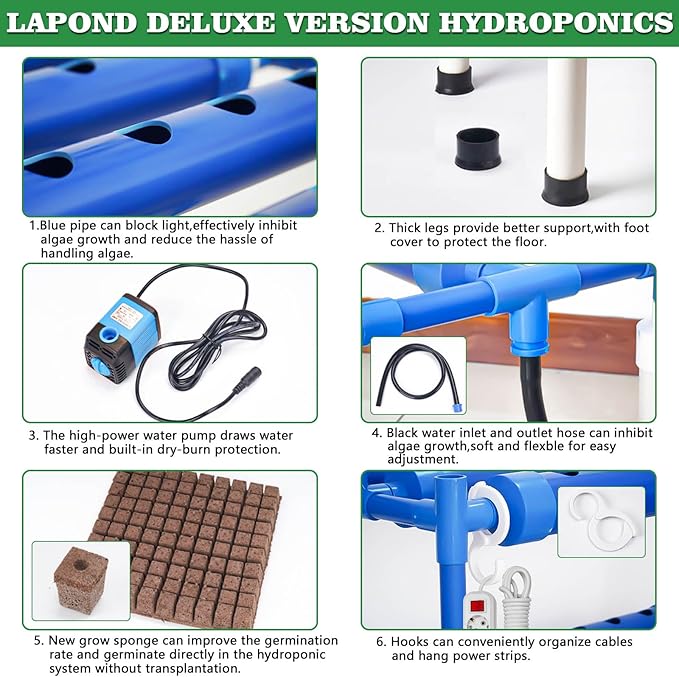 Hydroponics Growing System Kit for Vegetables,Flowers Fruits and Herbs, with 108 Plant Sites, Suitable for Indoor and Outdoor, Block Light Design