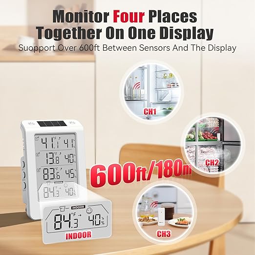 Wireless Freezer Monitor with 3 Sensors, 328ft Long Range Digital Refrigerator Thermometer with Min/Max Temp and Smart Adjustable Orange Backlight, for Home, Garage & Breast Milk