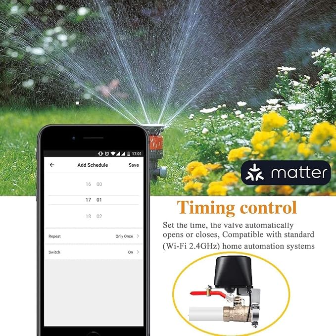 UseeLink Matter Water Valve, Smart Water Shut Off Valve, Automatic Valve Controller Timer,Compatible with Alexa,Apple Home, 1 Pack