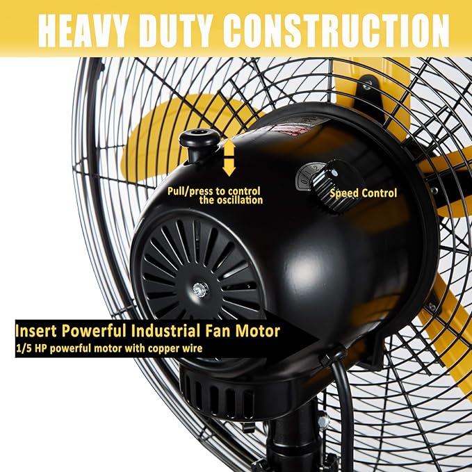HiCFM 20" Industrial Pedestal Fan Oscillating, 5200 CFM Industrial Fans Heavy Duty with 3 Speed, Stand up Fans with Poweful Motor, UL Listed for Commercial Workshops Warehouse Garage