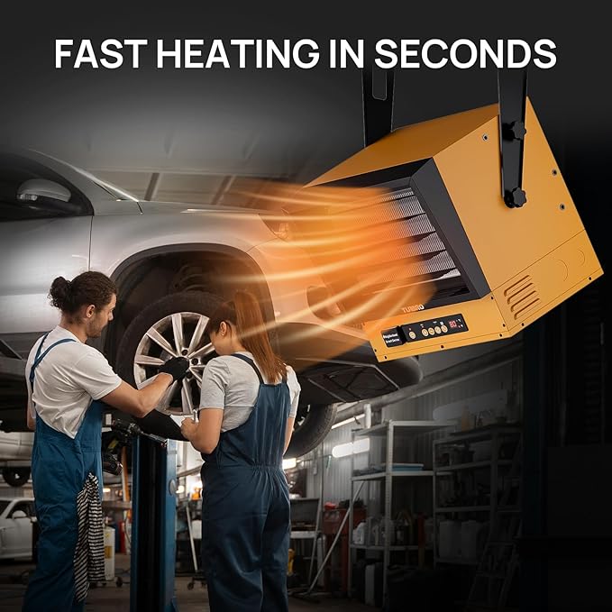 TURBRO 15,000W Electric Garage Heater, 240V Hard Wired, WiFi Enabled, Fan-Forced Shop Heater with Remote, Overheat Protection, Thermostat, 12-Hr Timer, Ceiling/Wall Mounted, ETL Listed, GH15K Smart