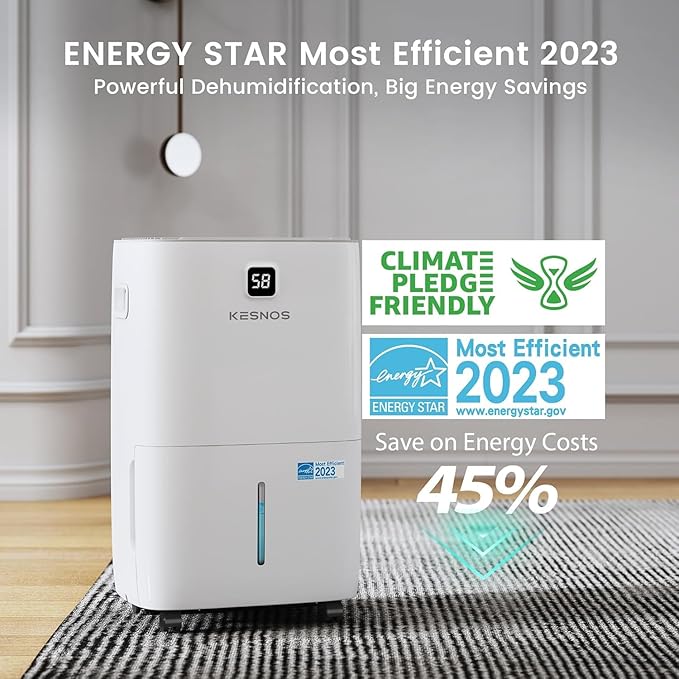 Kesnos 120 Pints Energy Star Dehumidifier for Basement & Home with Drain Hose, Front LED Display and 1.06 Gal Water Tank, Ideal for Large Room up to 6,500 Sq. Ft., Auto Defrost, Timer