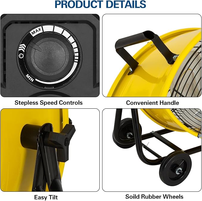 BILT HARD 24" Industrial Drum Fan With DC Motor, Ultra Quiet, 7800 CFM, Heavy Duty Tilt Metal Drum Fan for Garage, Warehouse, Workshops, Factory and Basement, UL Safety Listed
