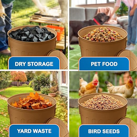 Plexon 20 Gallon Metal Trash Can with Lid Outdoor Large Trash Bin Steel Garbage Can for Garage Patio Farmhouse Bucket Bird Seed Storage Can Heavy Duty Round Container, Copper 3 Pack