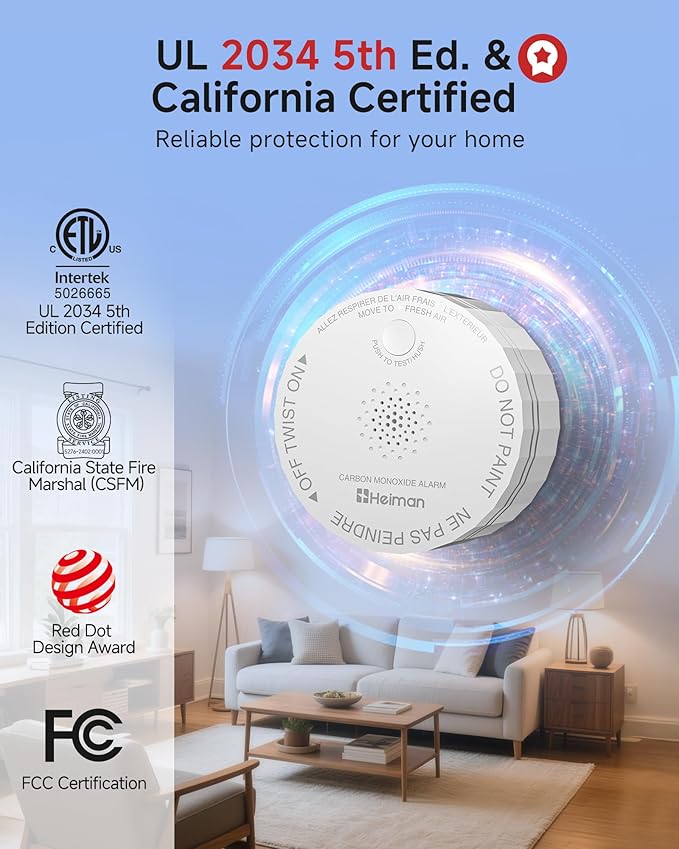 Heiman Smart Carbon Monoxide Detectors, Matter CO Detector, Real-time Notification, UL 2034 5th Certified, Wireless Battery Powered Mini Fire Alarm for Home, Compatible with Smartthings,Home Assistant