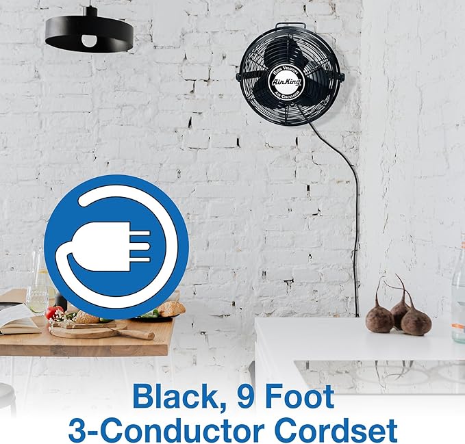Air King 9312 Powder-Coated Steel Multi-Mount Wall Fan, Black