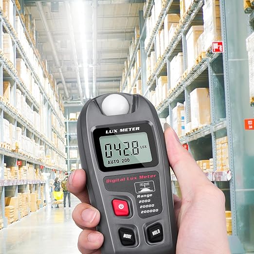 Light Meter, Handheld Lux Meter for Lighting Intensity Brightness Measurement, Digital Light Intensity Meter Range up to 200,000 Lux, Illuminance Sensor with MAX/MIN, Data Hold