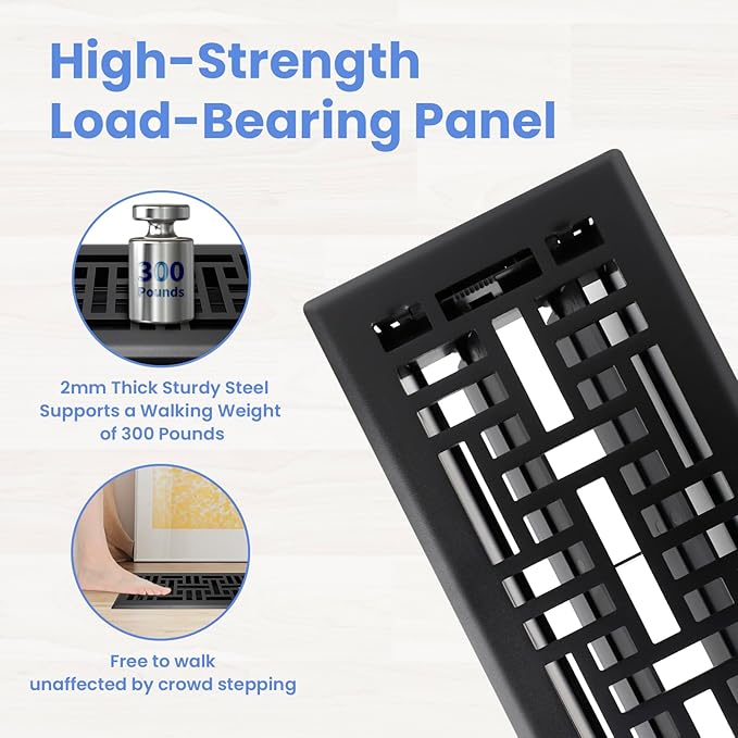 Howeall 4x10 Inches 6 Pack Heavy Duty Walkable Floor Register - Easy Adjust Air Supply Lever Decorative Floor Vent Covers, Seattle Design Vent Covers for Home - Matte Black