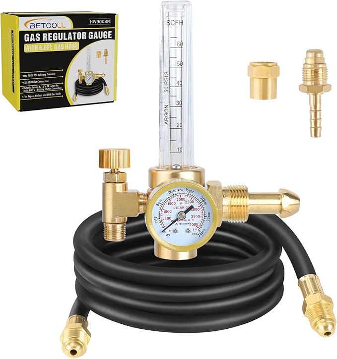 BETOOLL Argon Regulator - Welding Regulator - Argon/CO2 Mig Tig Flow Meter Gas Regulator Gauge With 6.6Ft Gas Hose