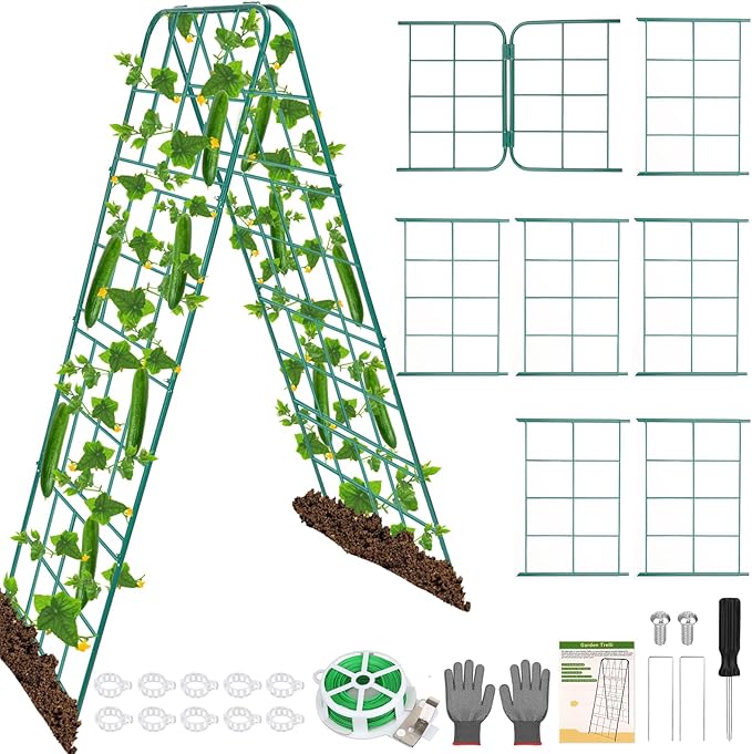 Heavy Duty Metal 50"x17" Cucumber Trellis for Raised Bed, A Frame Garden Trellis for Climbing Plants Outdoor, Plant Trellis Support for Tomato Bean Pea Grape Adjustable Vegetable Garden Trellis
