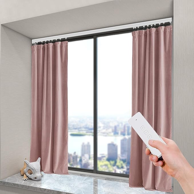 Motorized Curtain Track Celling Smart Curtains System with Remote Control Electric Curtain Rods Rail with Timer&Manual Switching&Limit Device&Touch&Memory Function, 7.08-13.78ft
