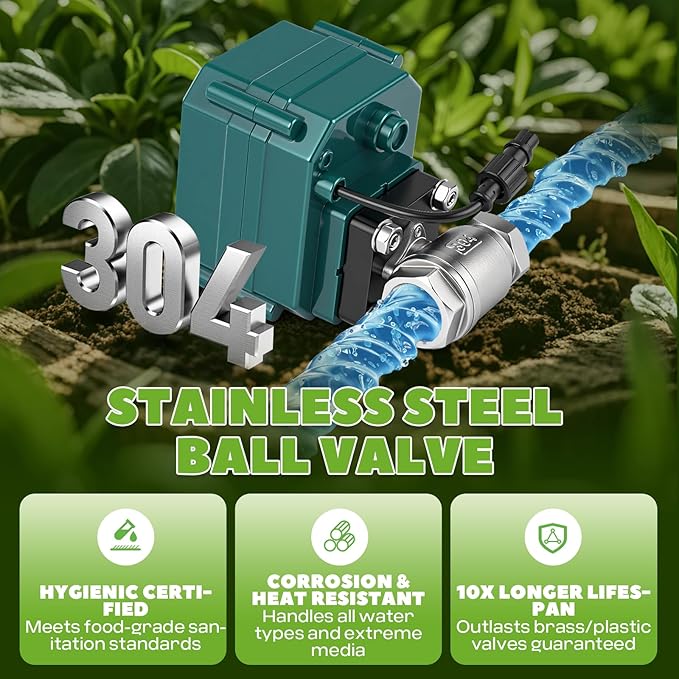 Smart Motorized Ball Valve with Remote Control- Automatic Water Shut-Off, 0-100% Adjustable Flow, Programmable Timer, Real-Time Monitoring (Stainless Steel, DN15 (1/2''))
