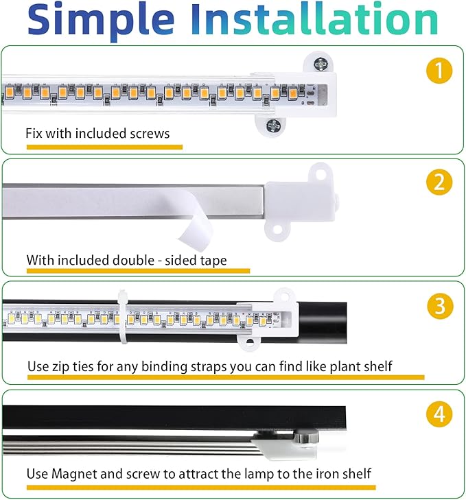 RWNTAO One Strip Growing Lamp 2-Pack, Full Spectrum LED Grow Light Strips for Indoor Plants with Auto ON/Off Timer & 4 Dimmable Levels for Green House Hydroponics Succulent (One Head 2 Pack)