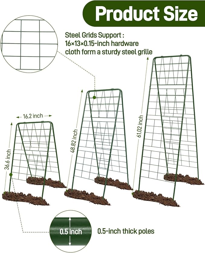 2Pcs 60"x16.2" Heavy Duty Steel A-Frame Garden Trellis for Climbing Plants – Rust-Proof Metal Trellis with Hardware Cloth, Perfect for Raised Beds,Cucumbers,Tomatoes & Outdoor Vines (Green)