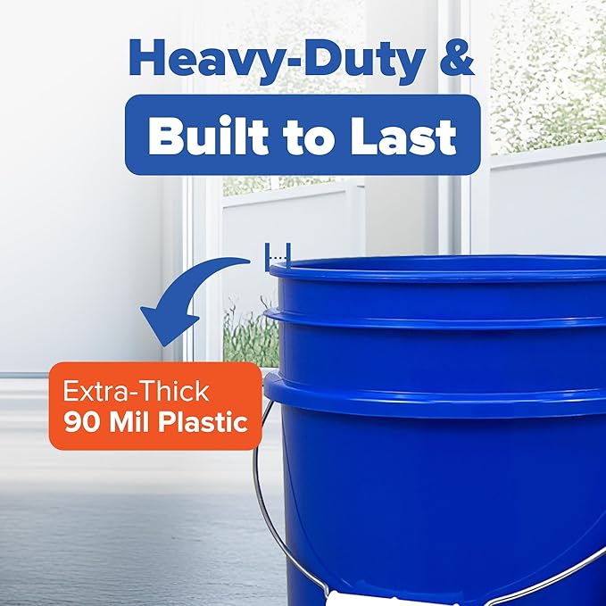 ePackageSupply 5 Gallon Bucket - Food Grade Bucket with Airtight Gamma Seal Screw-On Lid, BPA-Free, Heavy-Duty 90 Mil HDPE Plastic, Bulk Storage, Durable Container, Made in USA, Blue/Blue, 3 Packs