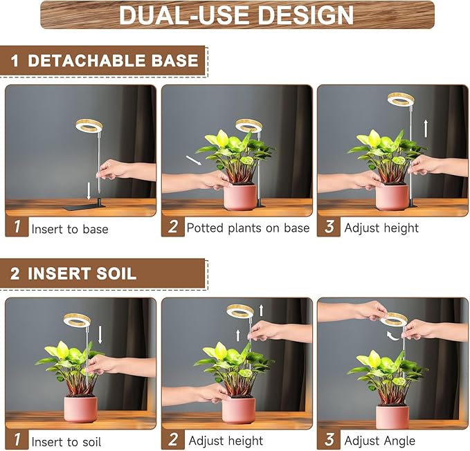 Aokrean Grow Light, 48 LEDs Full Spectrum Plant Lights for Indoor Growing, Height Adjustable Wood Grain Plant Grow Light with Base, 3 Optional Spectrums, Auto Timer 6/12/16Hrs, 5 Brightness