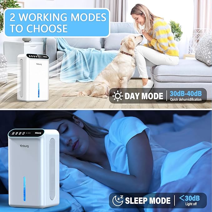 Dehumidifier for Home 1000 sq.ft - Small Quiet Dehumidifier with Auto Shut Off, Aromatherapy, 3 Gear Timer, Sleep Mode, 7-Color LED Light, Drain Hose for Bedroom, Bathroom, Basement, RV(Milky White)