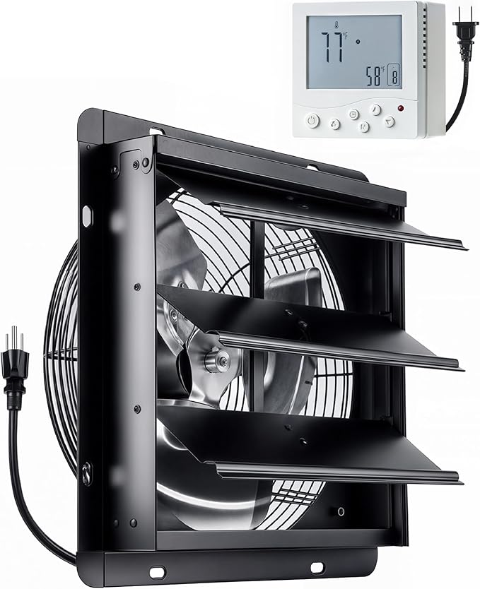 InoKraft Shutter Exhaust Fan with Wireless Control Panel, 12'' Wall Mount Attic Fan with Temperature Controller, 1500 CFM, 8-Speed Adjustable, Ventilation for Attic, Garage, Greenhouse, Chicken Coop