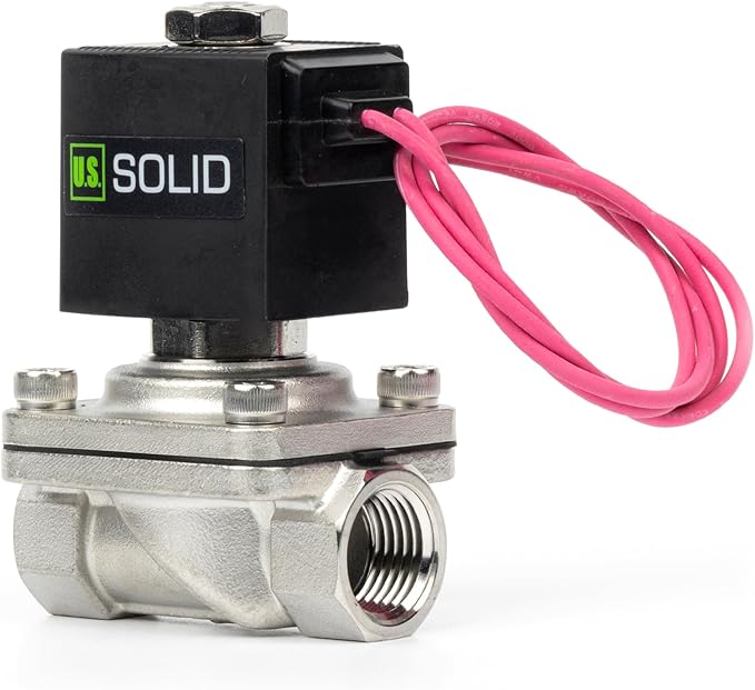 U.S. Solid 1/2" Stainless Steel Solenoid Valve - 110V AC Normally Closed Electric Solenoid Valve with Viton Seal, Lead Wire Type
