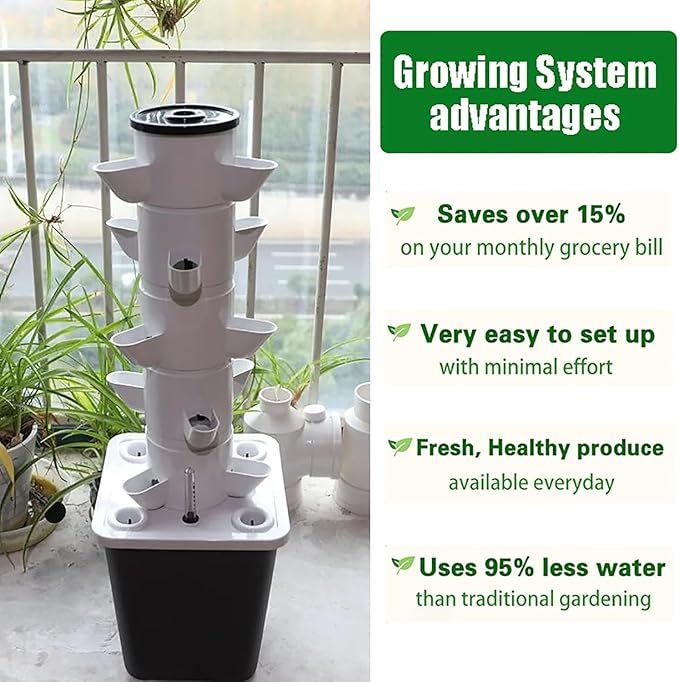 Indoor Hydroponic Tower Garden Kit, 30-Plant Vertical Growing System with Pump, Smart Germination for Herbs, Fruits & Veggies - 25 Holes, White White 12 Holes