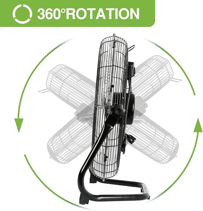 hykolity 20" High Velocity Floor Fan, 3-Speed Heavy Duty Industrial Fan with Wall-Mounting System, Metal Floor Fan for Commercial Space, Warehouse, Garage, and Workshop, 2 Pack